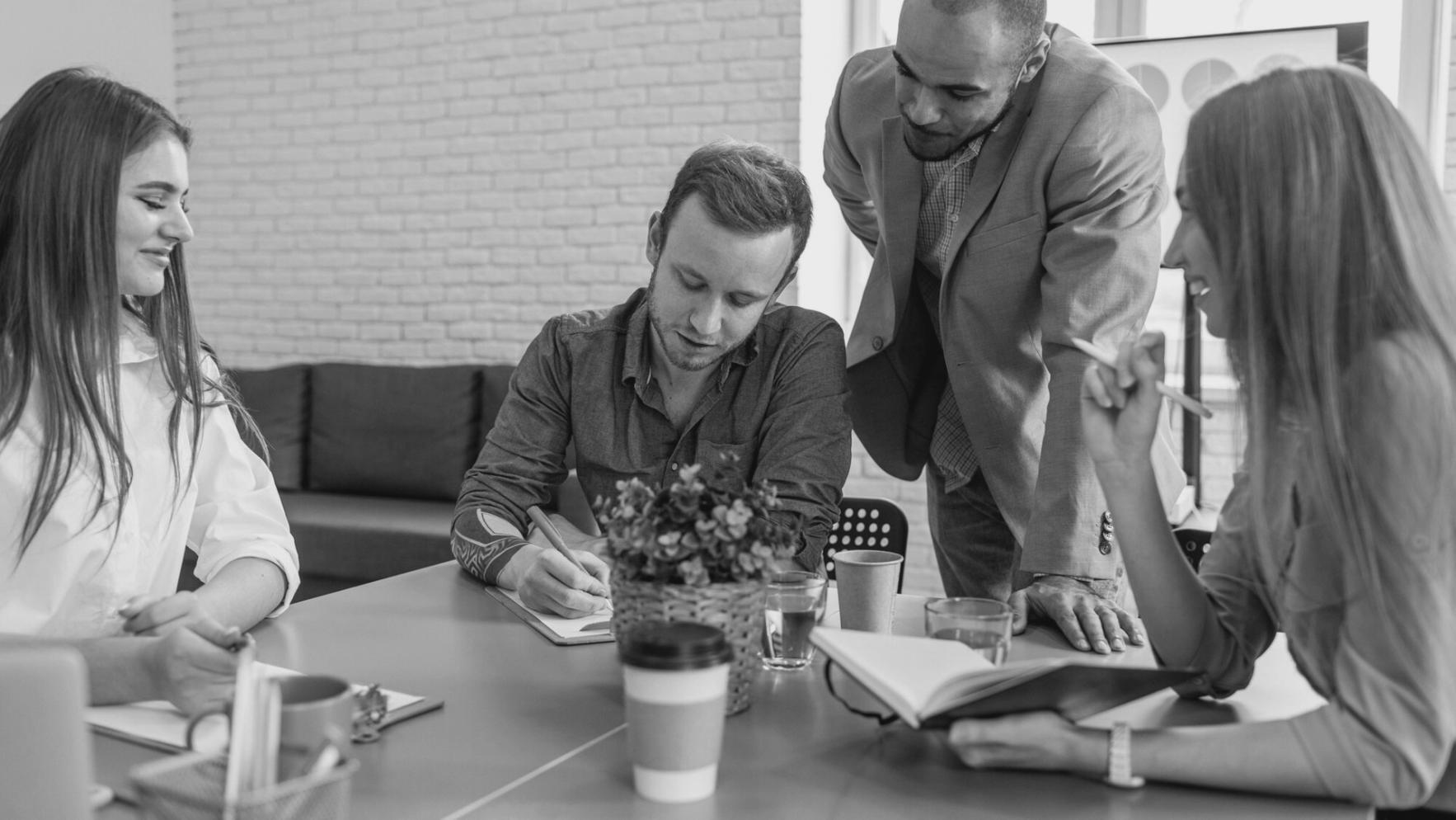 Business professionals collaborating on financial planning